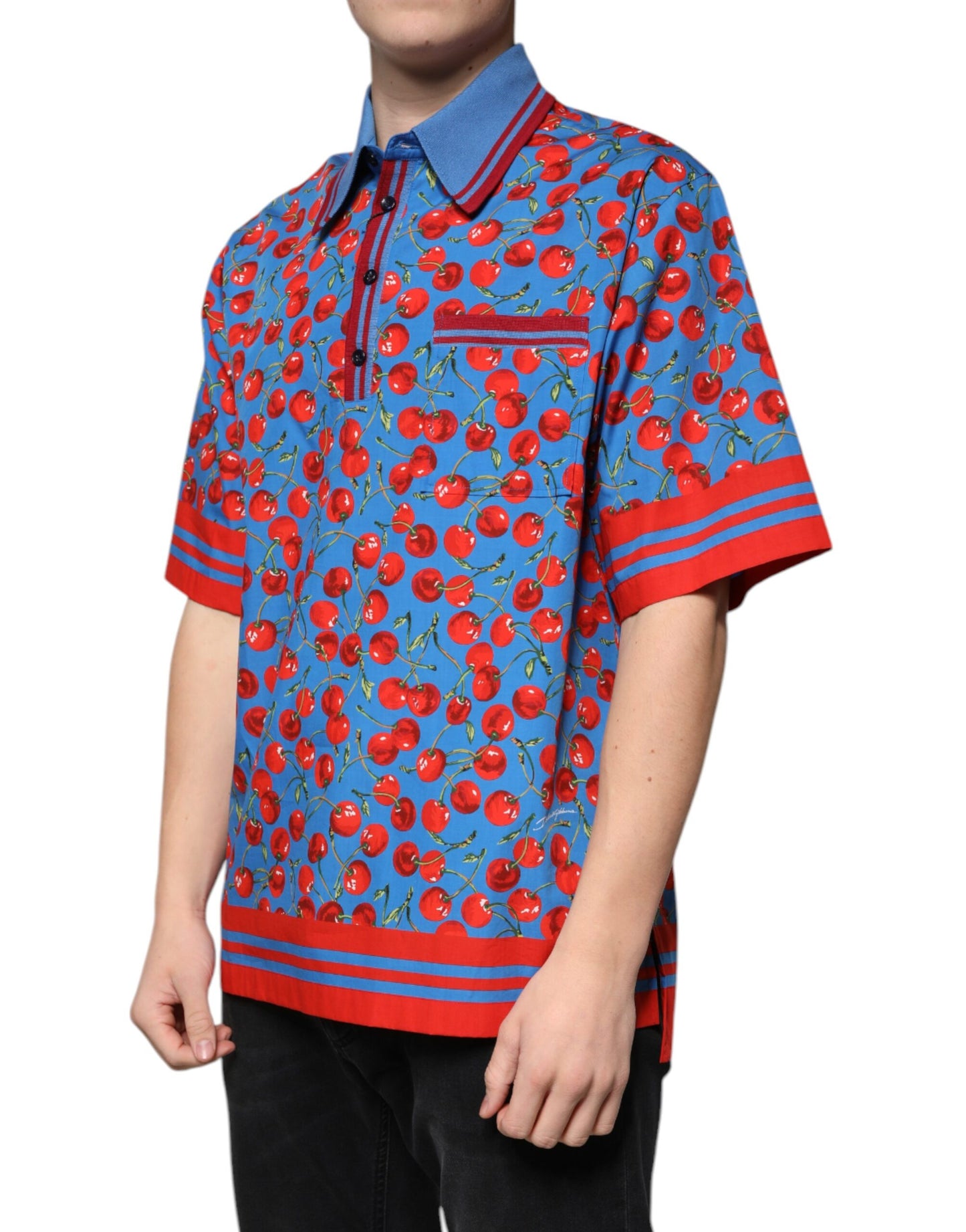 Polo à col en coton bleu cerise pour homme