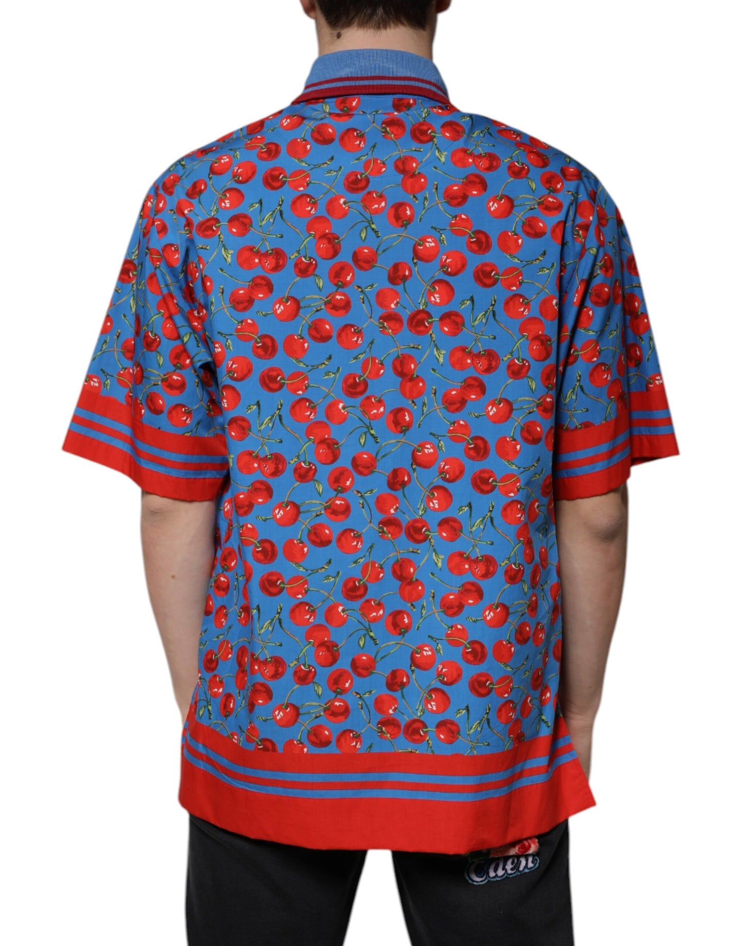 Polo à col en coton bleu cerise pour homme