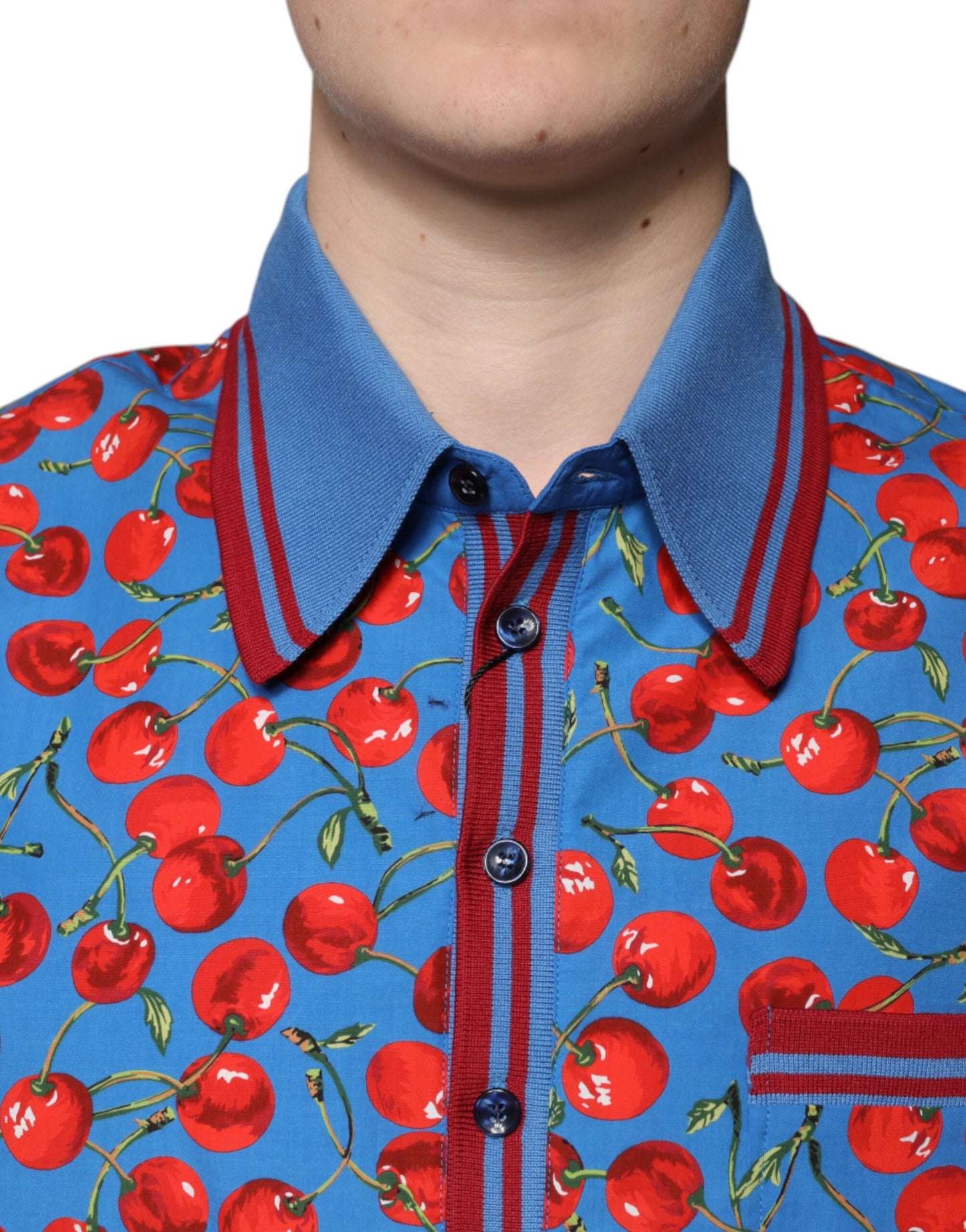 Polo à col en coton bleu cerise pour homme