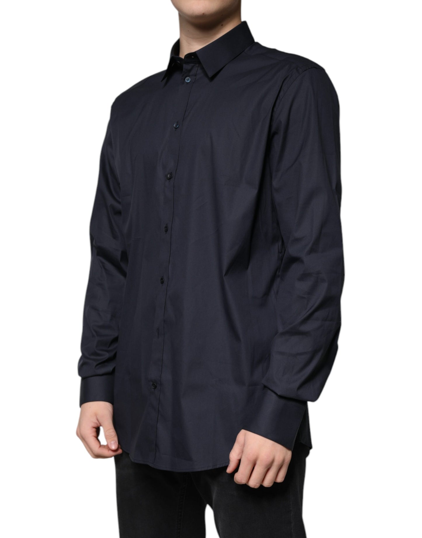 Camisa de vestir formal de mezcla de algodón negra GOLD