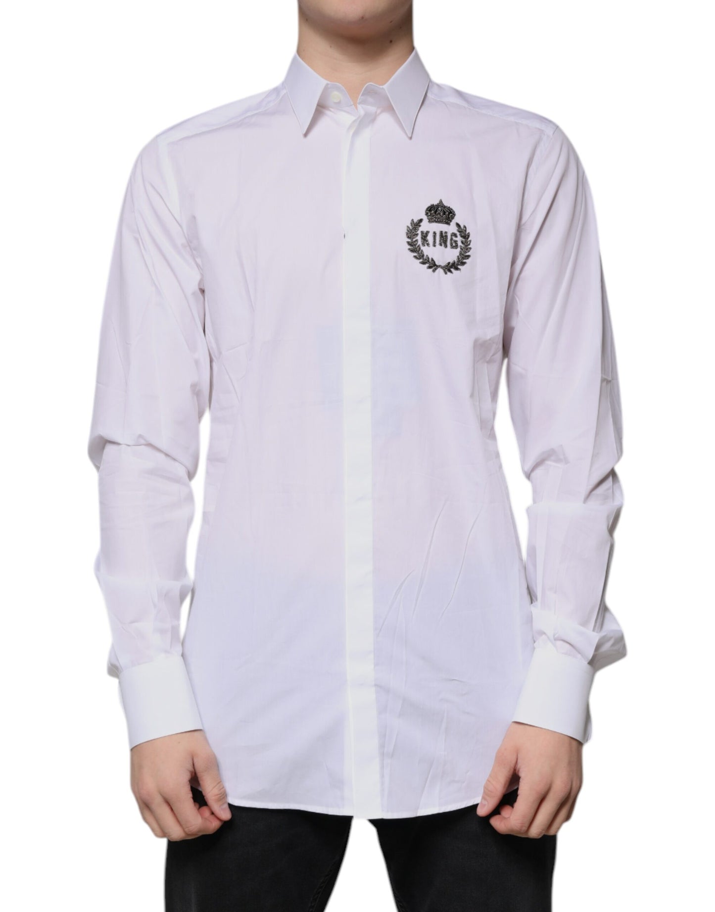 Chemise habillée en coton blanc avec logo doré pour homme