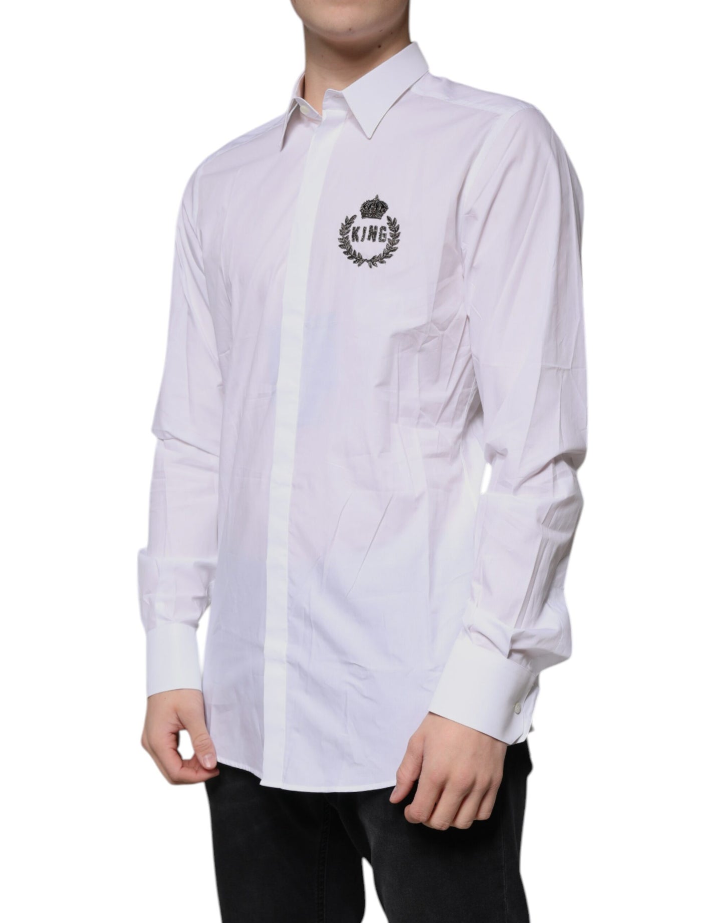 Chemise habillée en coton blanc avec logo doré pour homme