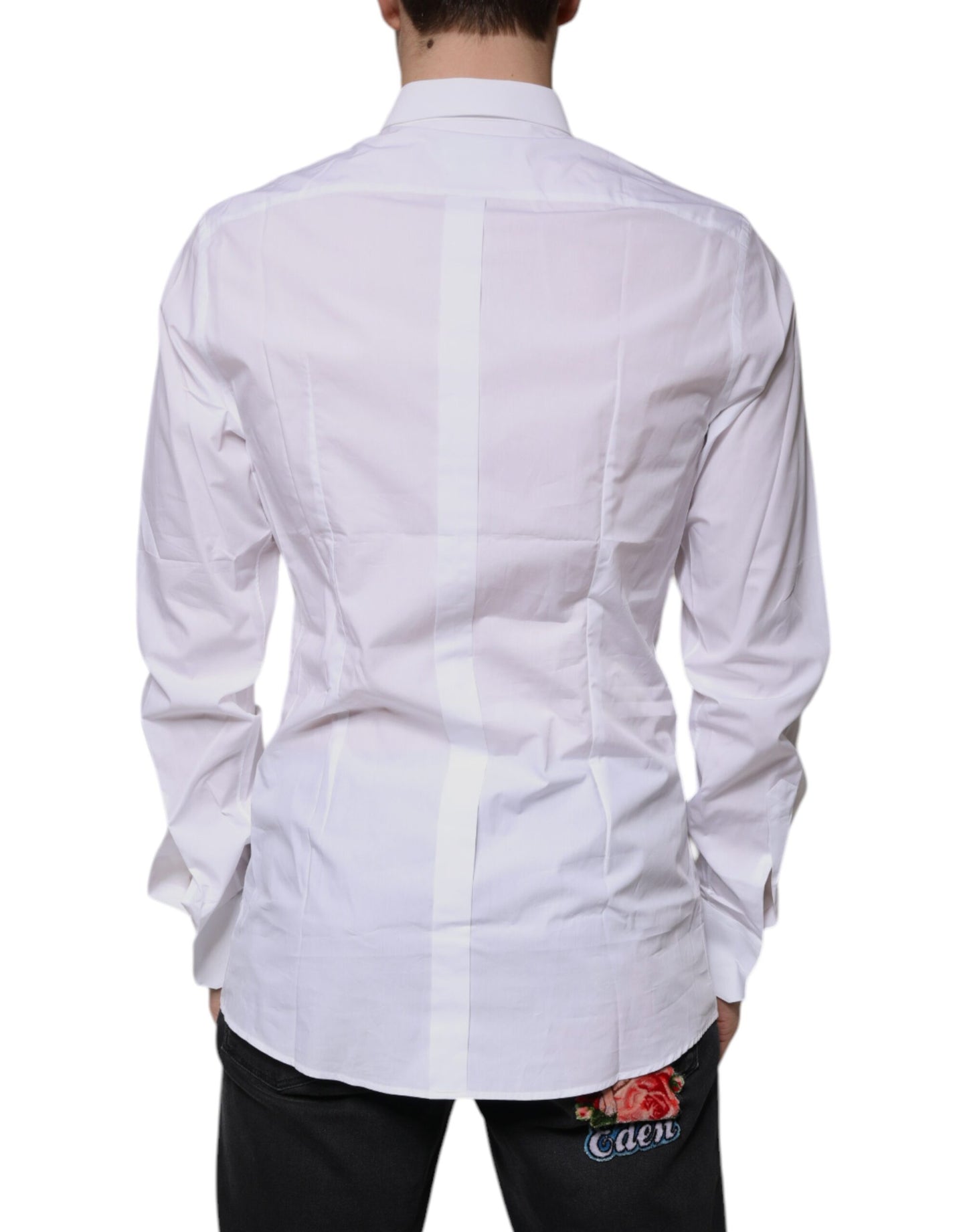 Chemise habillée en coton blanc avec logo doré pour homme