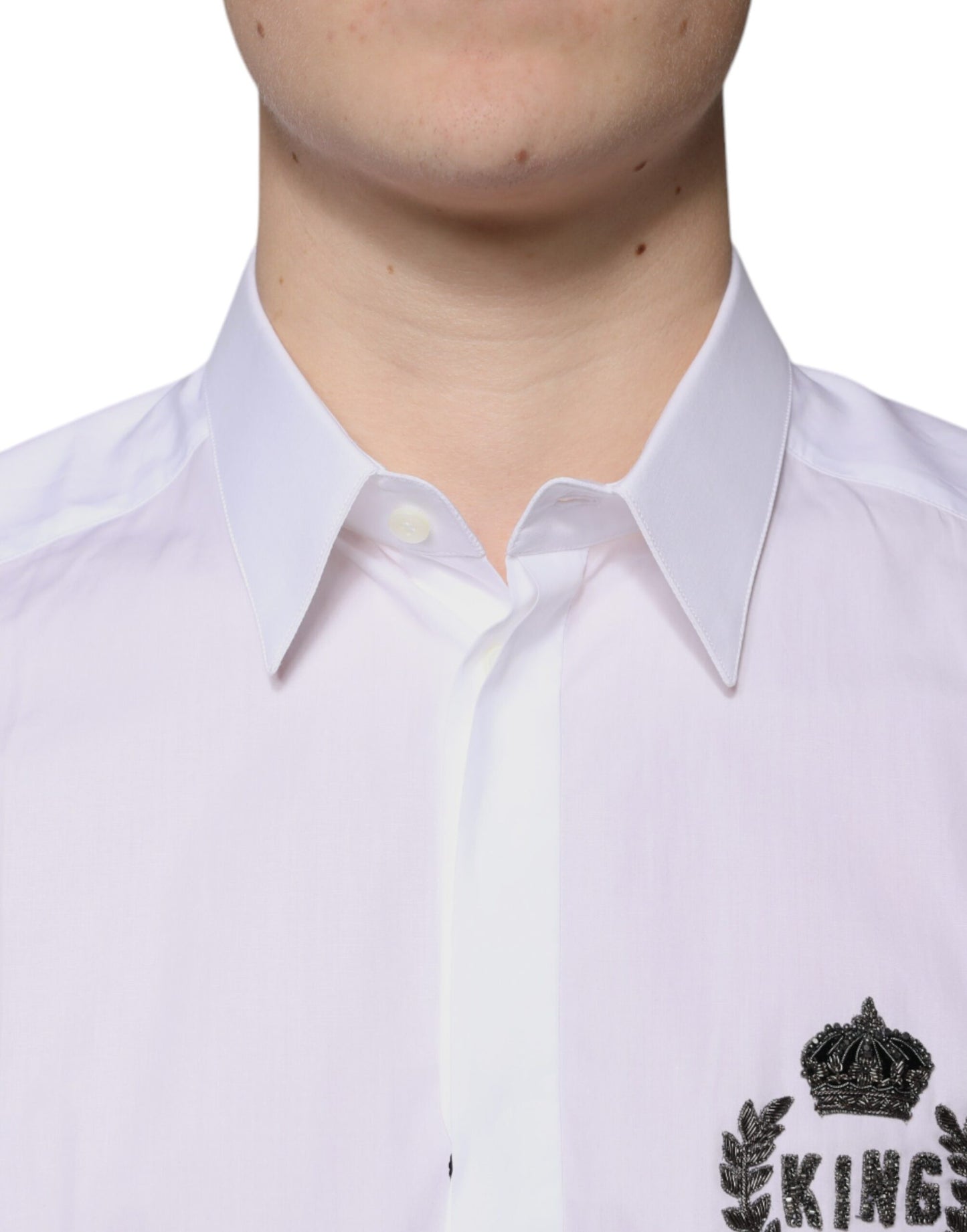 Chemise habillée en coton blanc avec logo doré pour homme