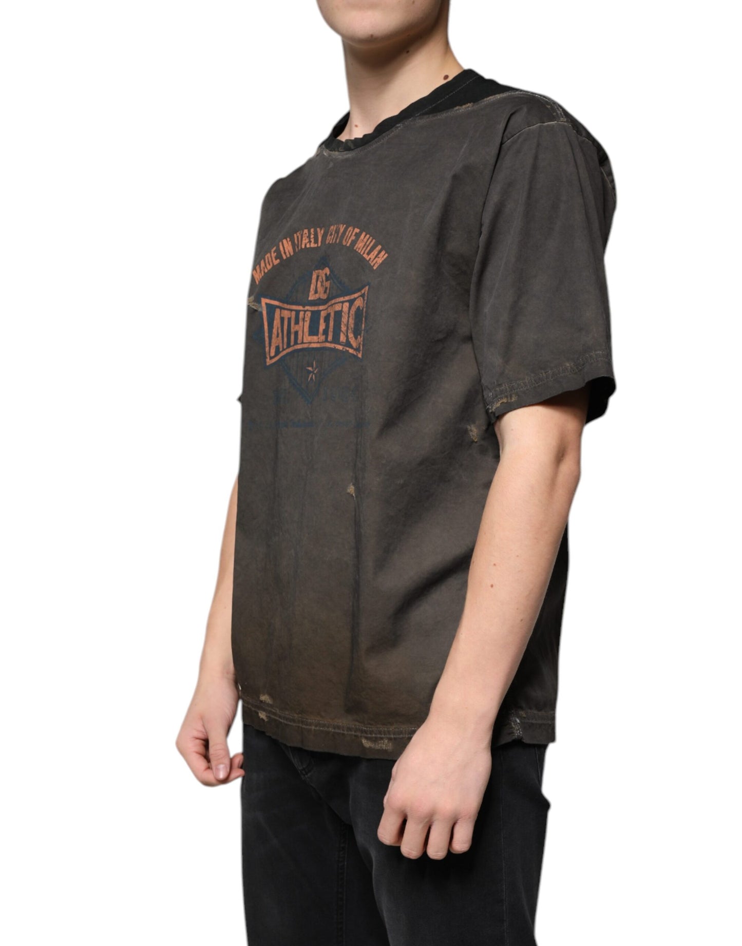 T-shirt col rond en coton à imprimé graphique marron