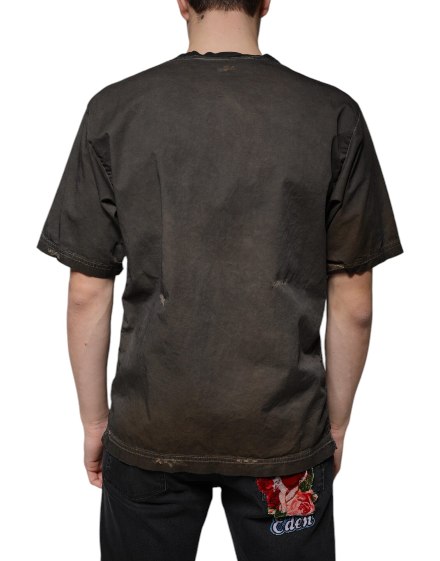 T-shirt col rond en coton à imprimé graphique marron