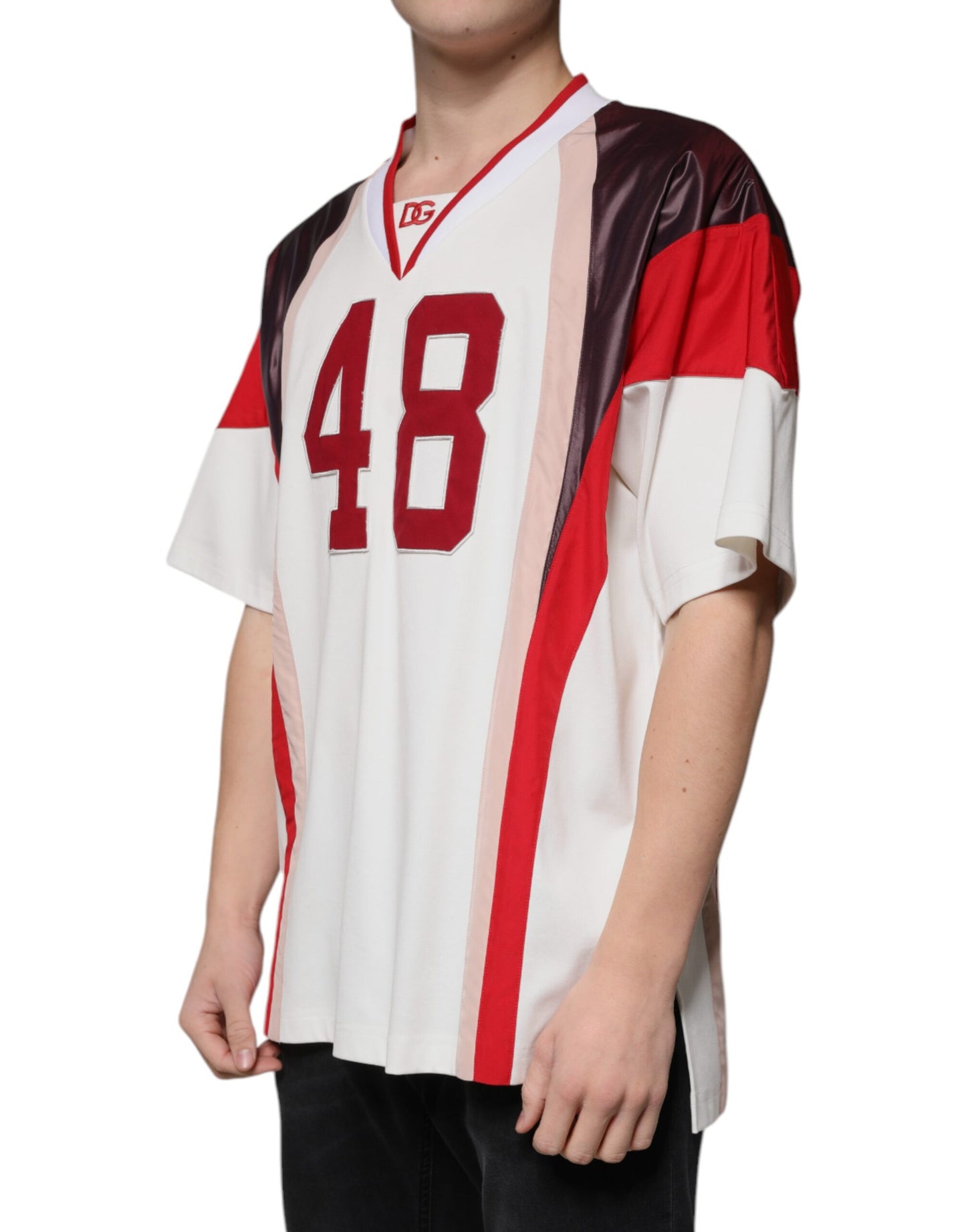 T-shirt col V en jersey de coton avec logo multicolore