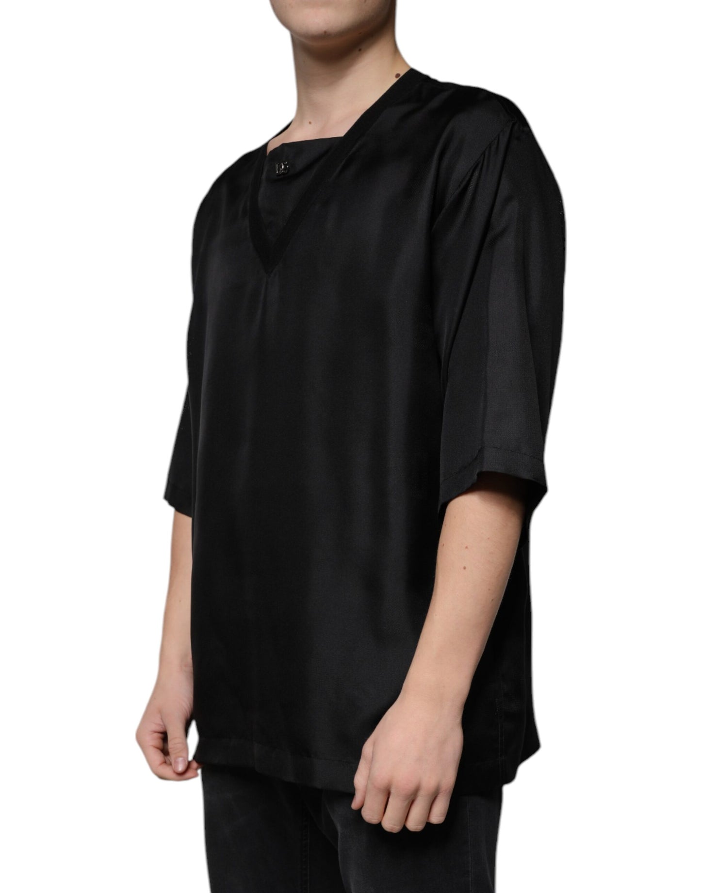 T-shirt à manches courtes et col carré en coton noir