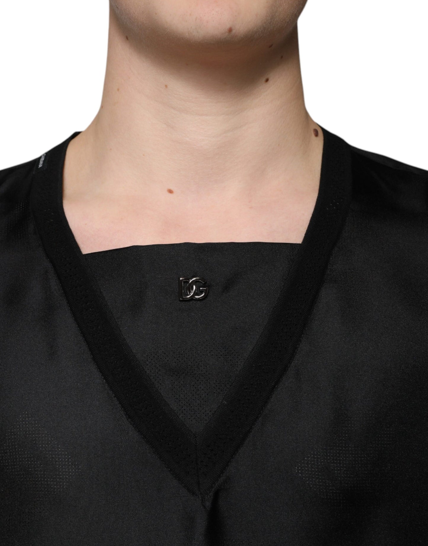 T-shirt à manches courtes et col carré en coton noir