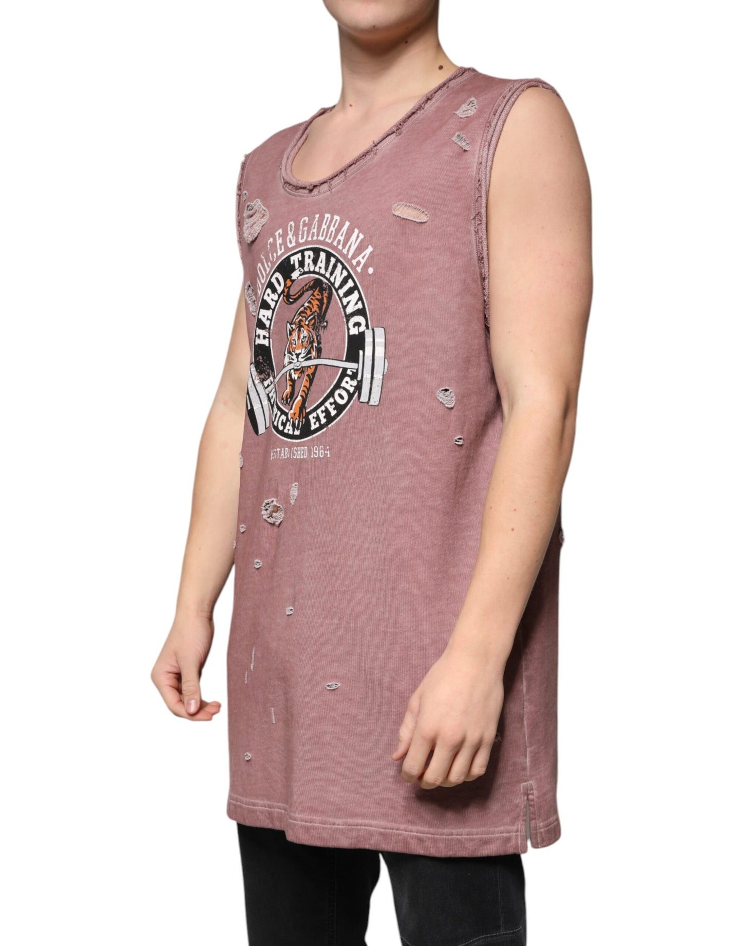 T-shirt sans manches à col rond en coton marron