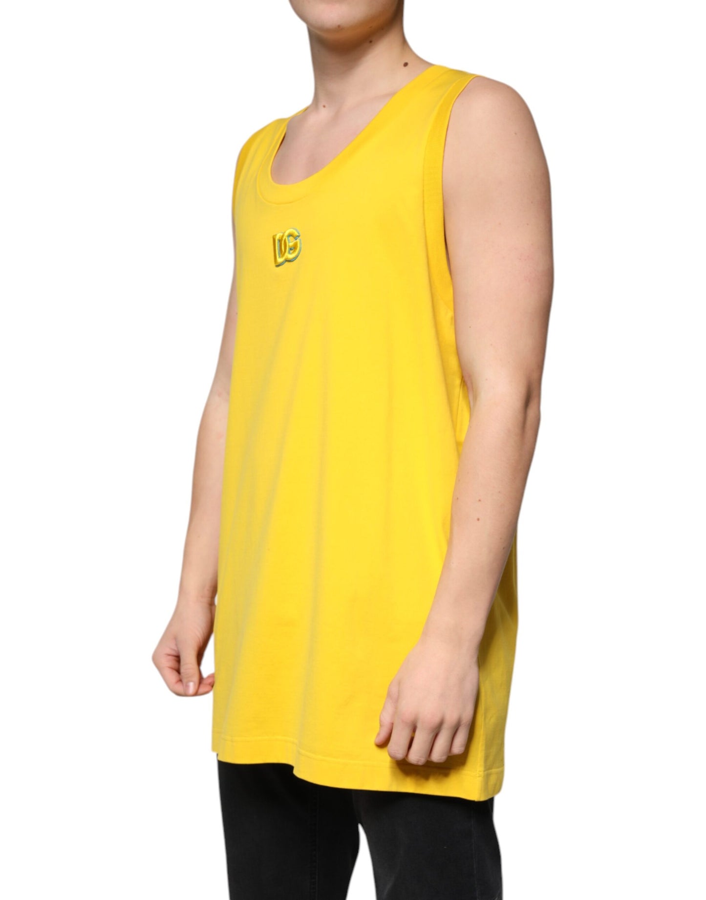 T-shirt sans manches à col rond en coton jaune