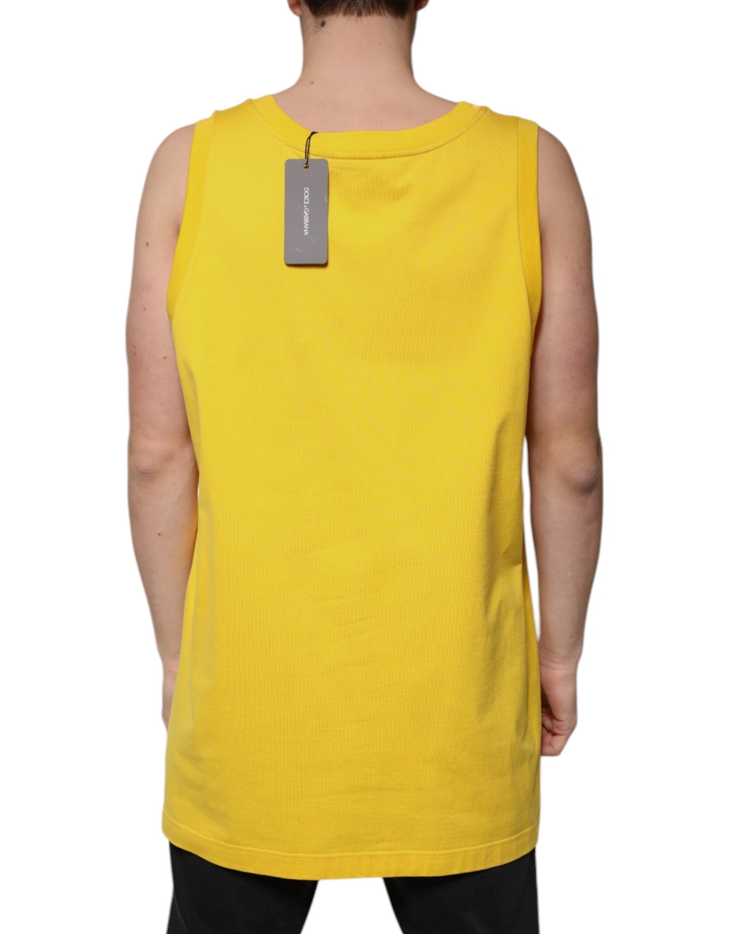 T-shirt sans manches à col rond en coton jaune