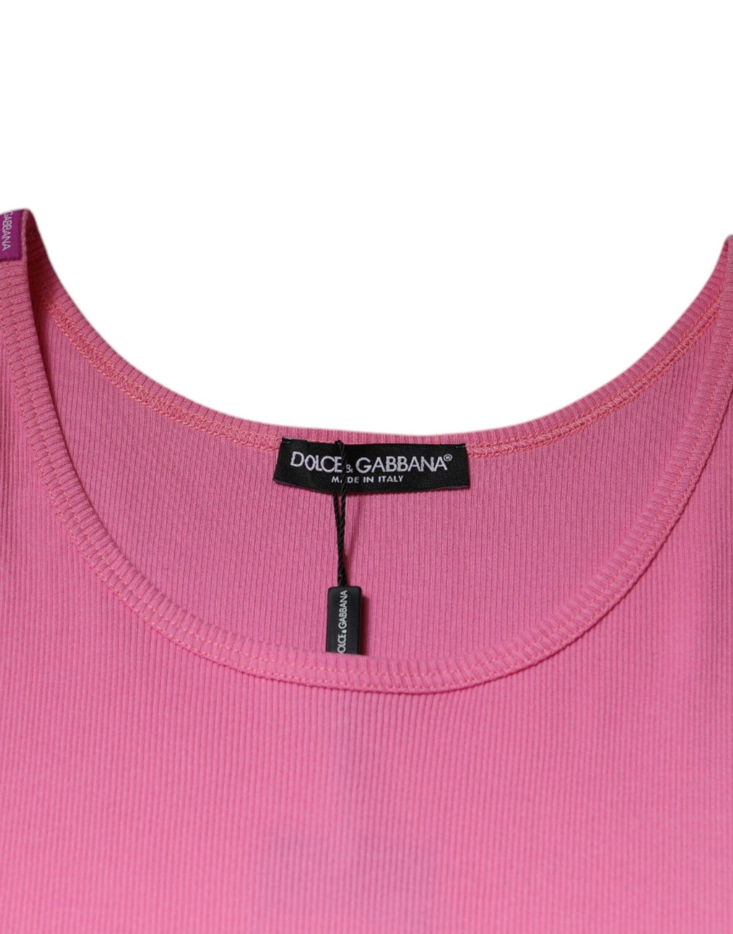 T-shirt sans manches à col rond en coton rose