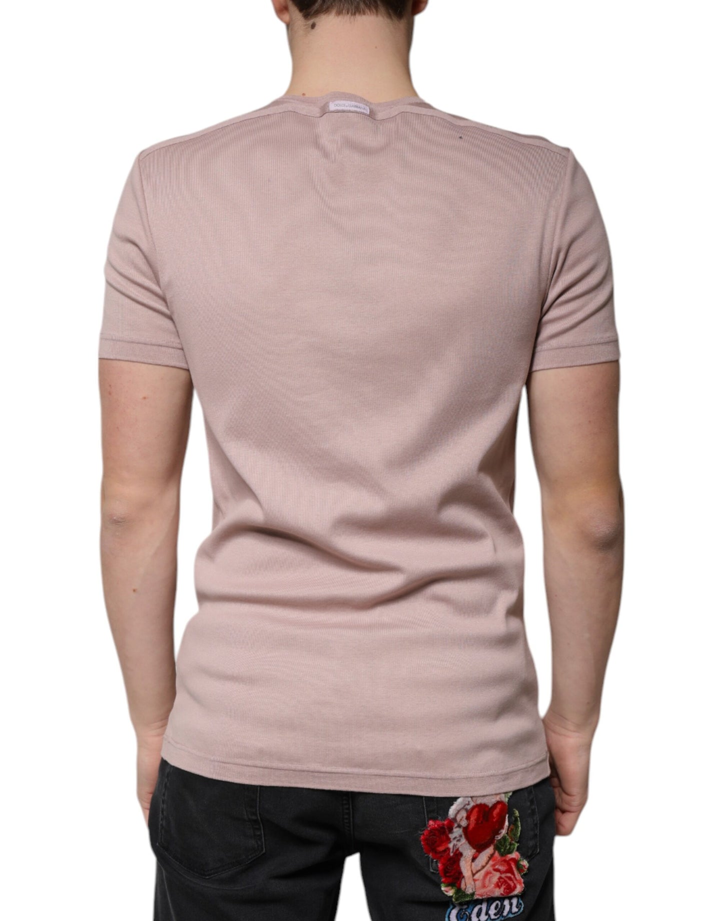 T-shirt marron à manches courtes et col rond en coton