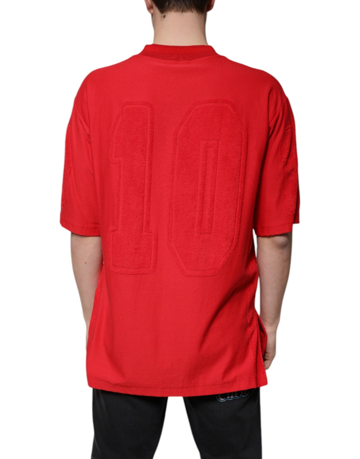 T-shirt rouge en coton à manches courtes et col en V