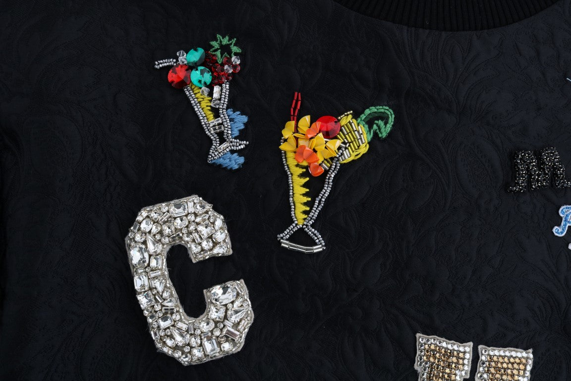 Suéter de cóctel con brocado negro y cristales