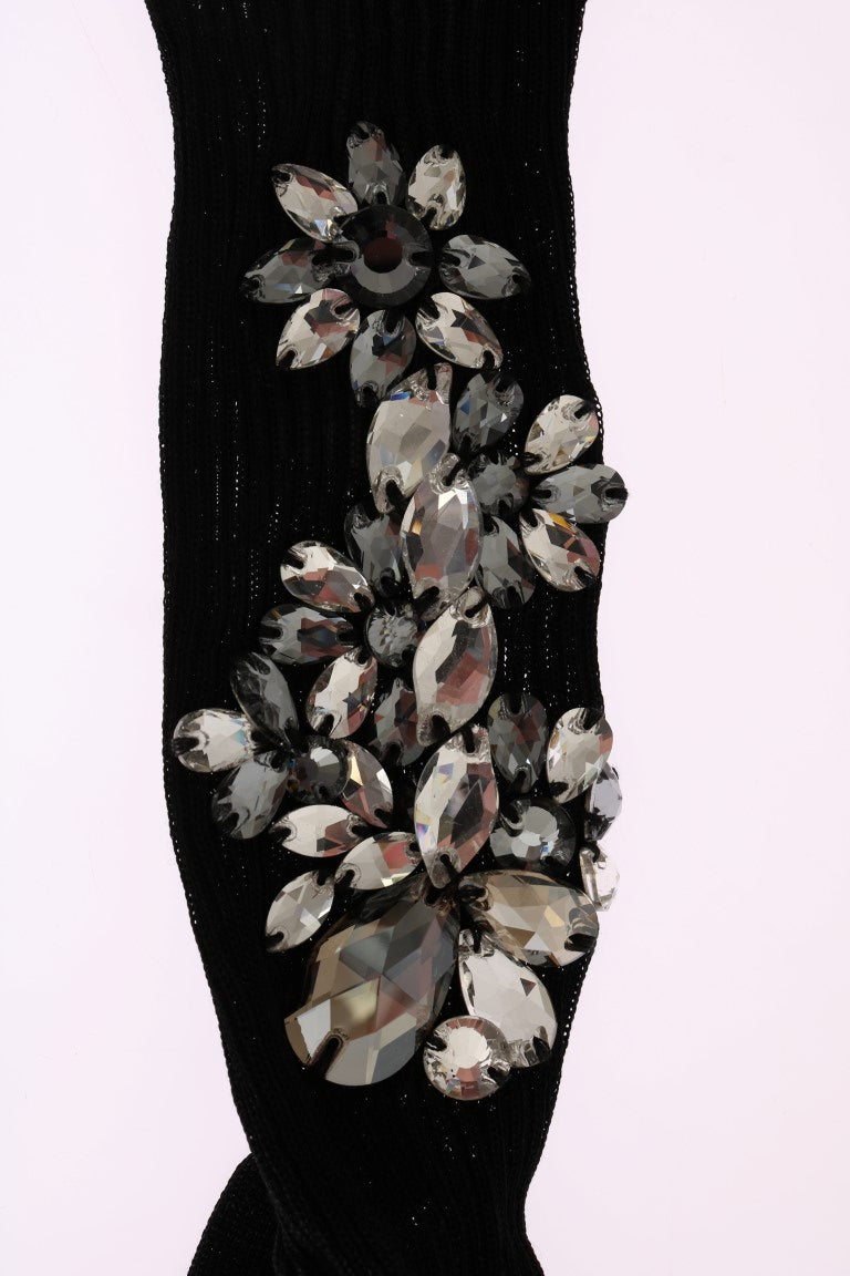 Calcetines negros de punto con flores y cristales transparentes