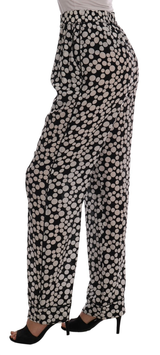 Pantalon en soie à pois noirs et blancs