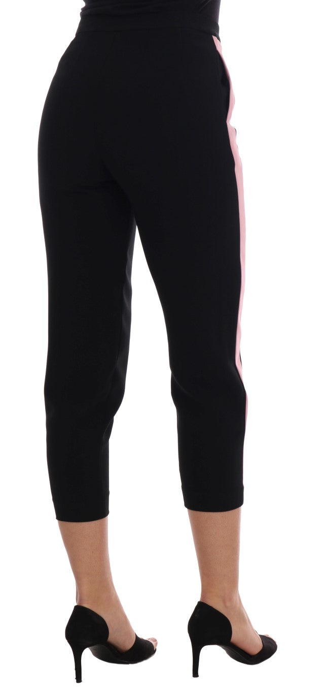 Pantalones capri negros elásticos con rayas rosas