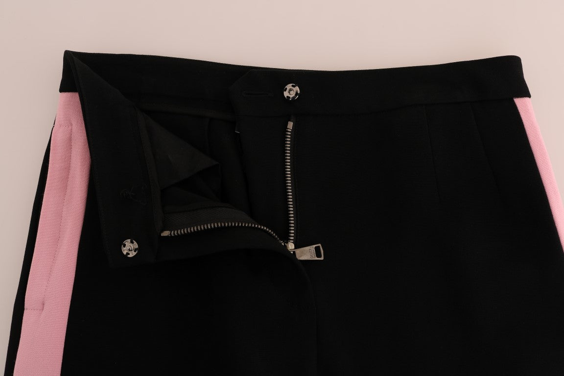 Pantalones capri negros elásticos con rayas rosas