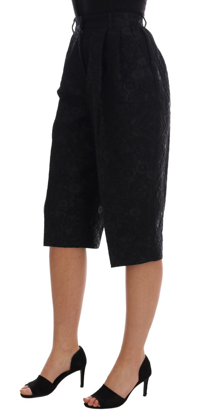 Pantalones cortos capri de cintura alta con brocado negro