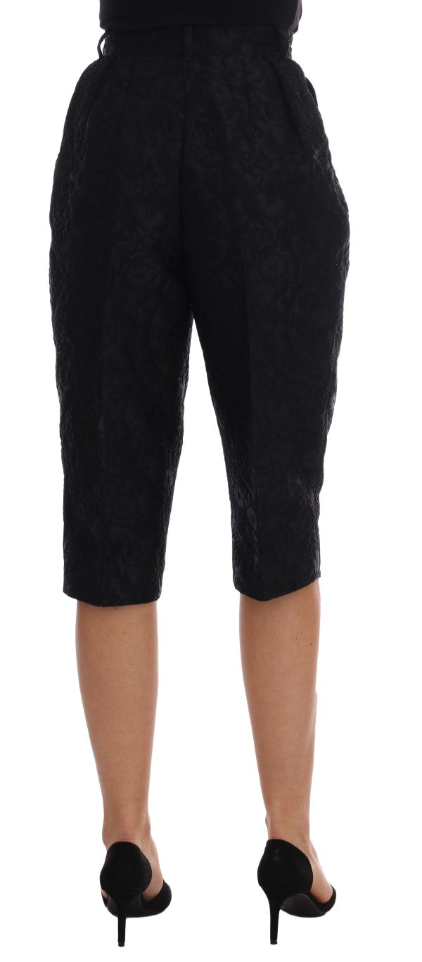 Pantalones cortos capri de cintura alta con brocado negro