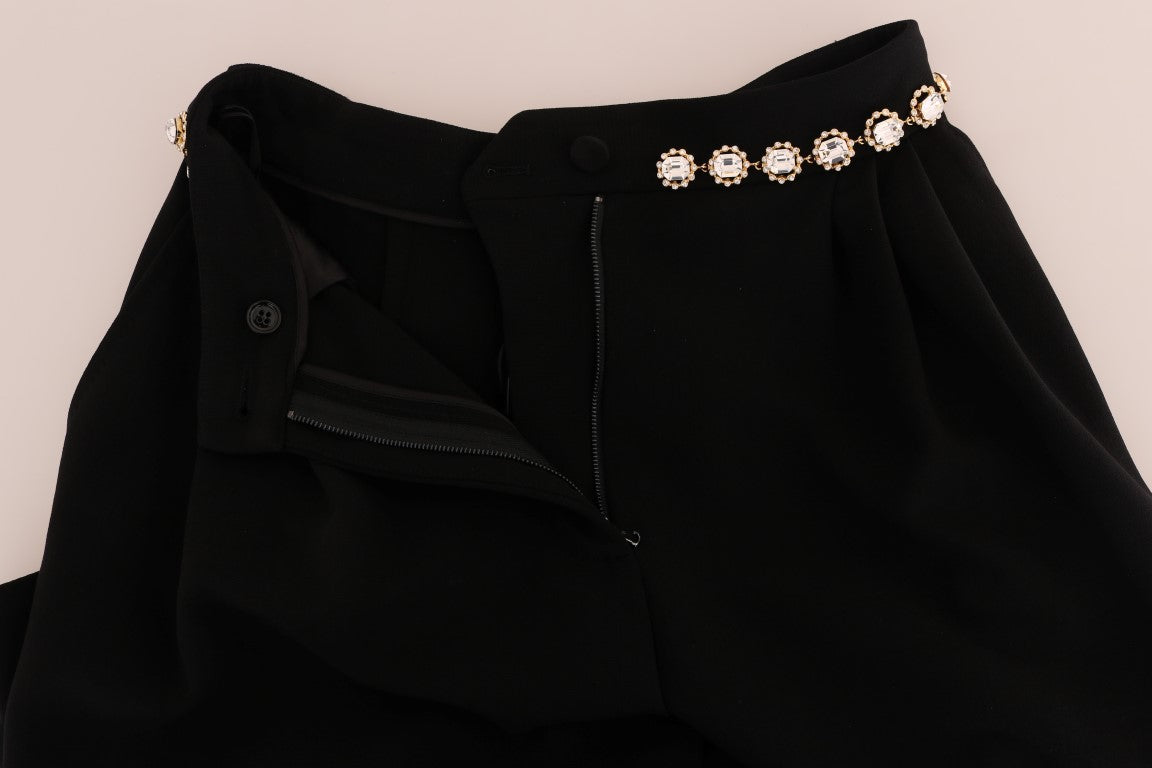 Pantalones de lana elástica negra con cristales