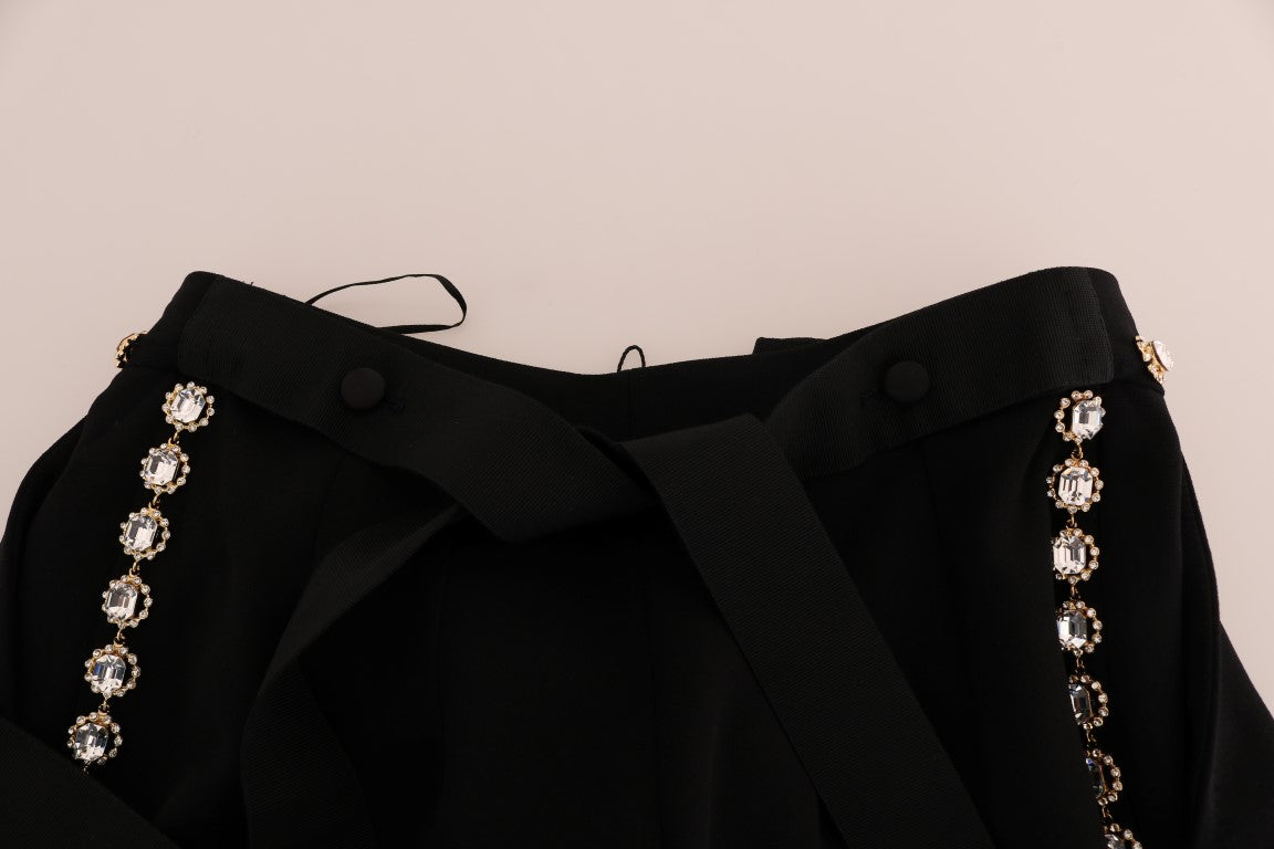 Pantalones de lana elástica negra con cristales