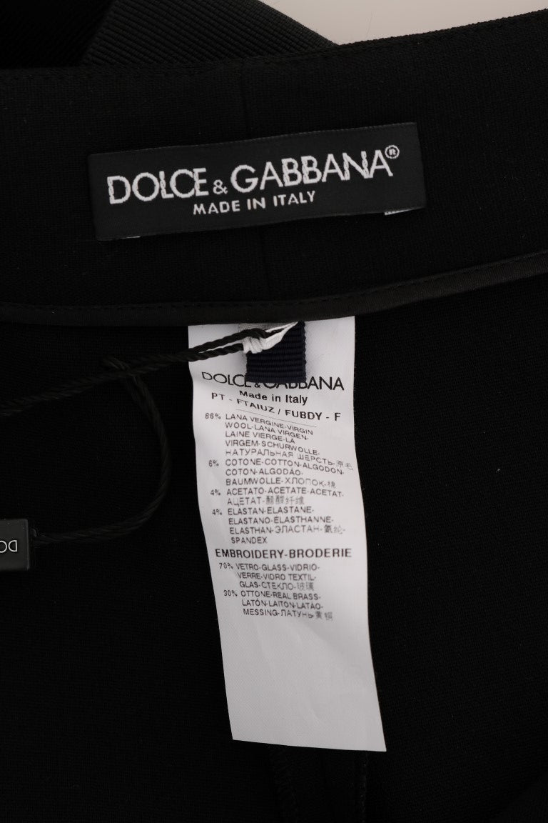 Pantalones de lana elástica negra con cristales