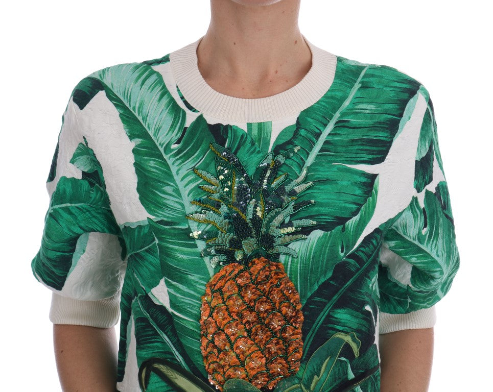 Suéter de cuello redondo con lentejuelas de piña y plátano