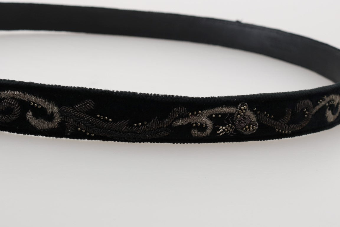 Cinturón negro de algodón con bordado de abeja real