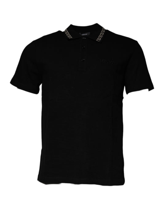 Camiseta polo de manga corta con cuello de viscosa negra