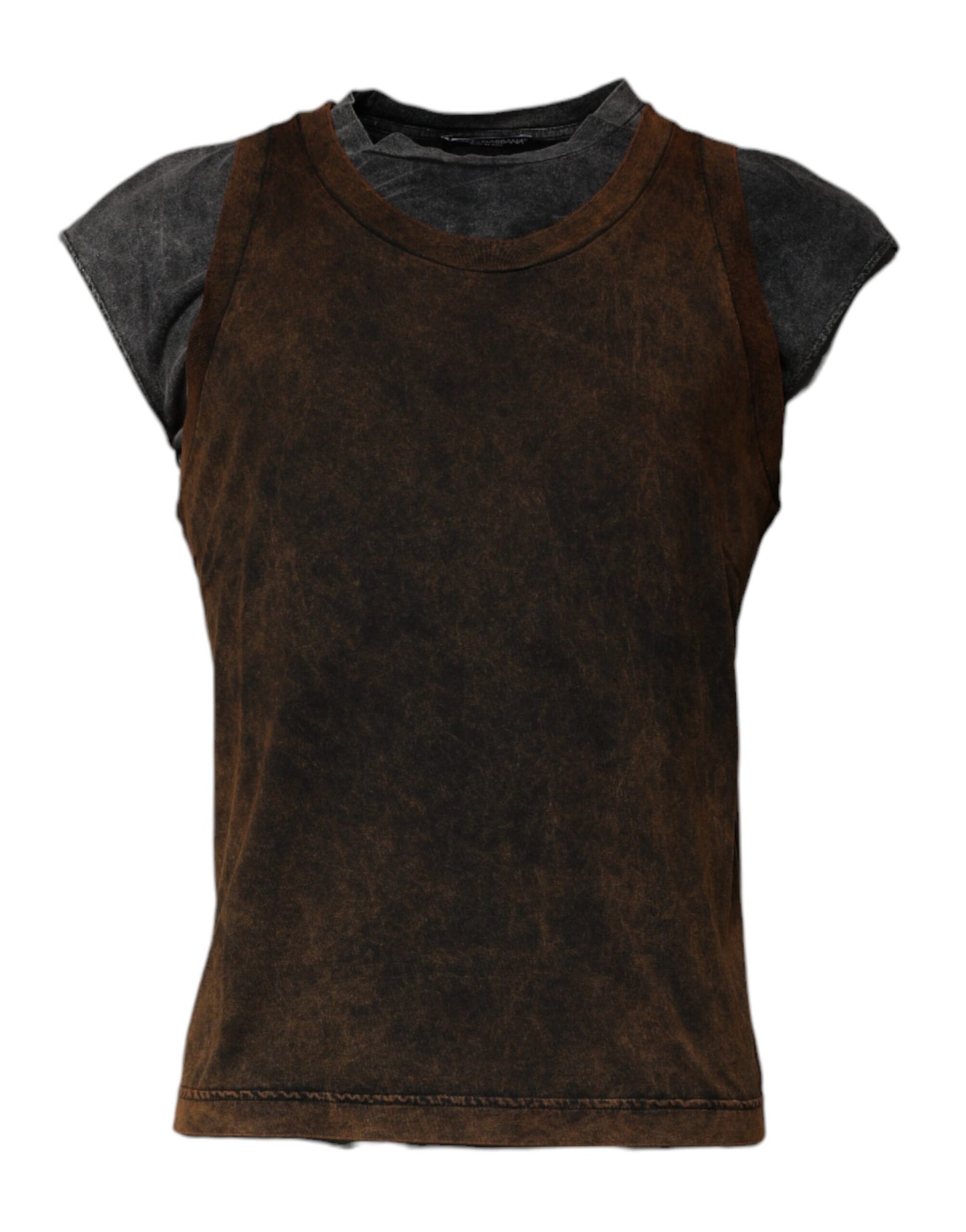 T-shirt sans manches à col rond en coton marron