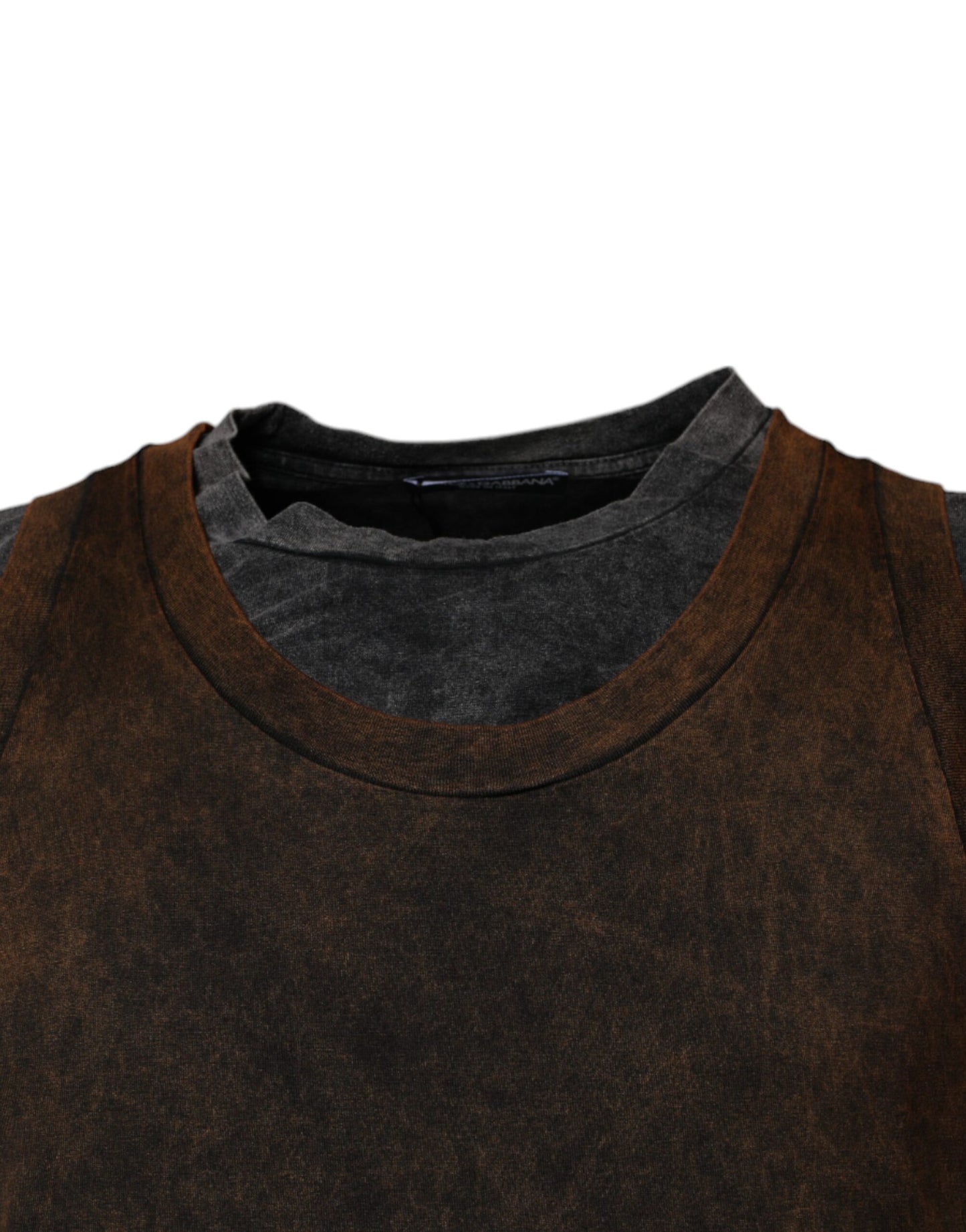 T-shirt sans manches à col rond en coton marron