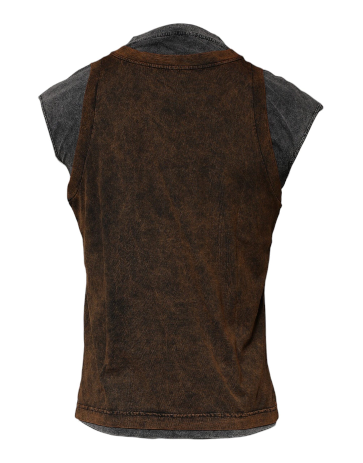 T-shirt sans manches à col rond en coton marron