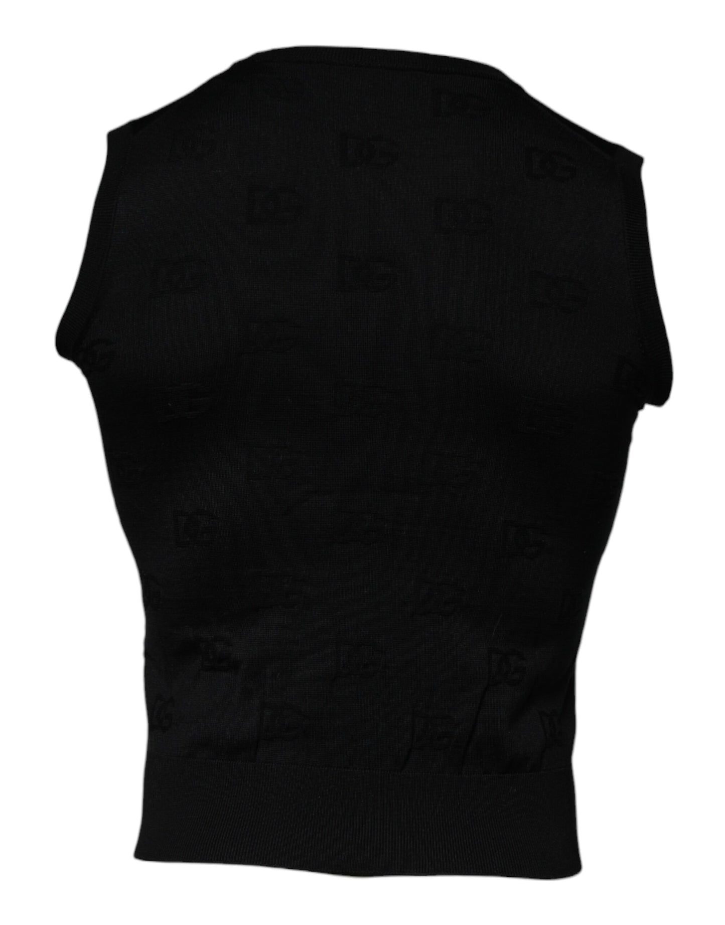 T-shirt sans manches à col rond en soie noire