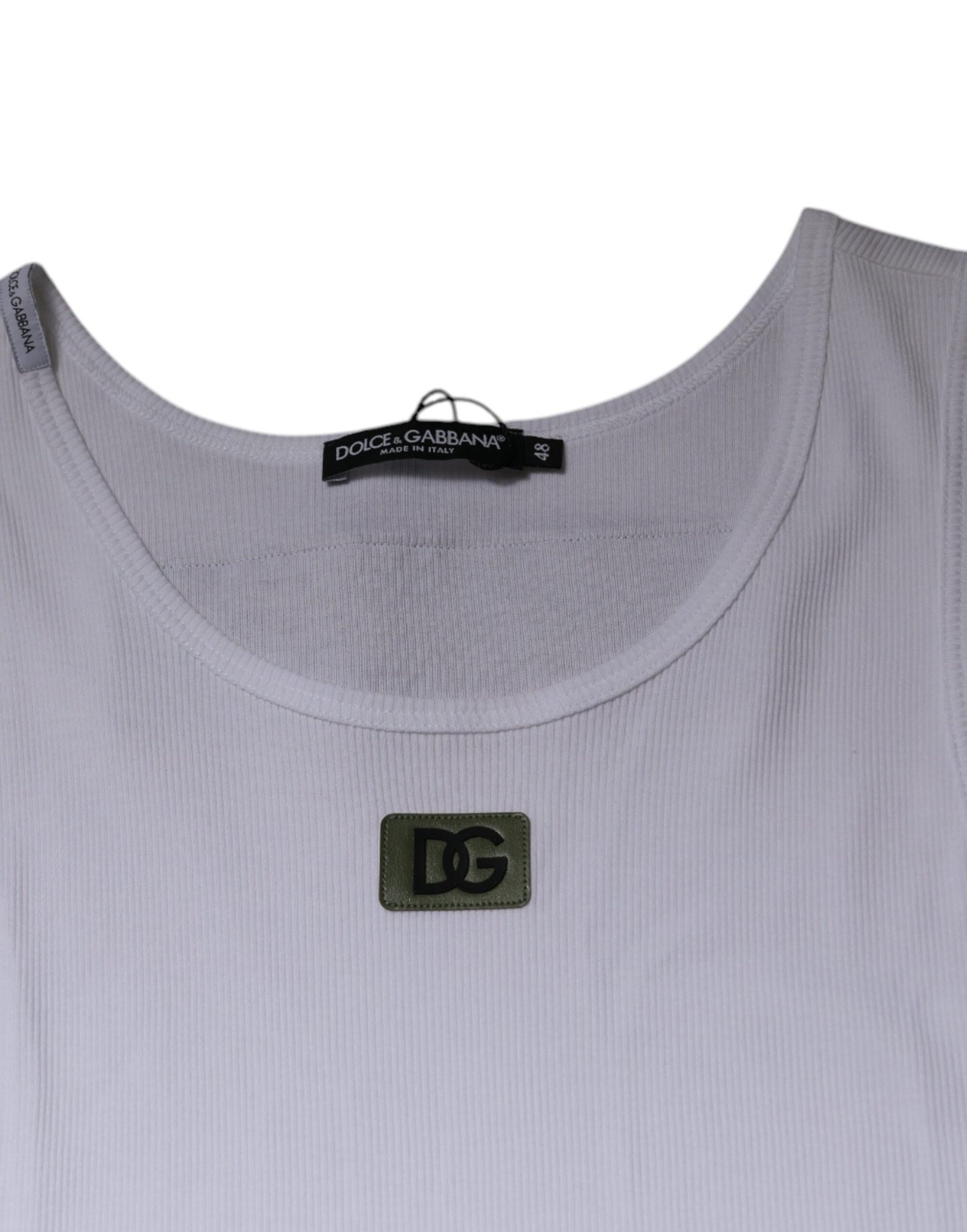 T-shirt sans manches à col rond en coton blanc