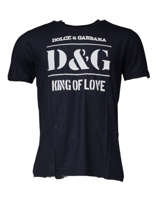 Camiseta de algodón con cuello redondo azul D&G King Of Love