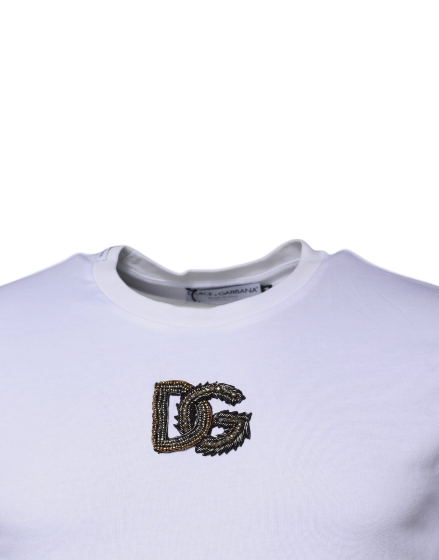 T-shirt ras du cou en coton blanc avec logo DG