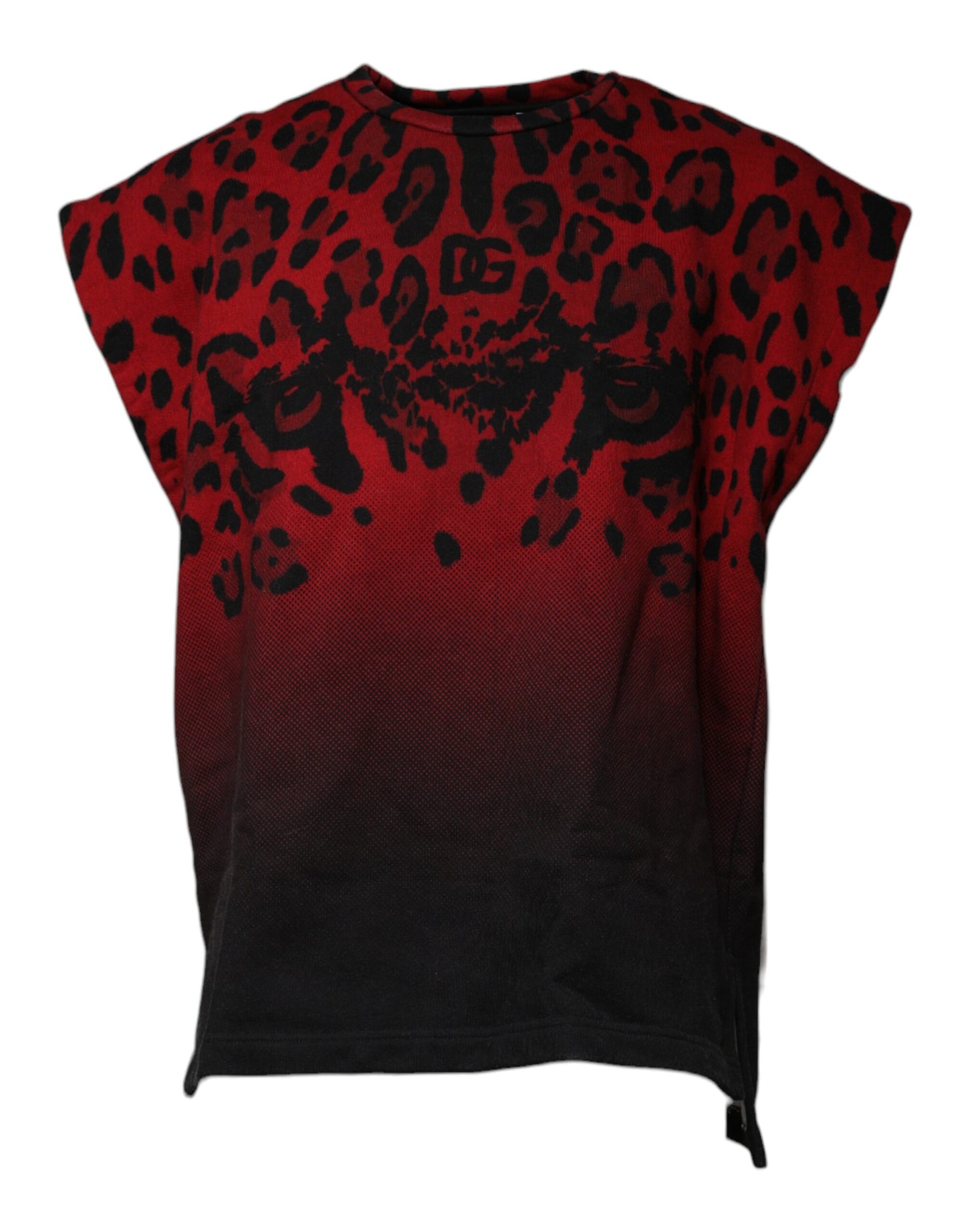 T-shirt sans manches en coton à imprimé léopard rouge