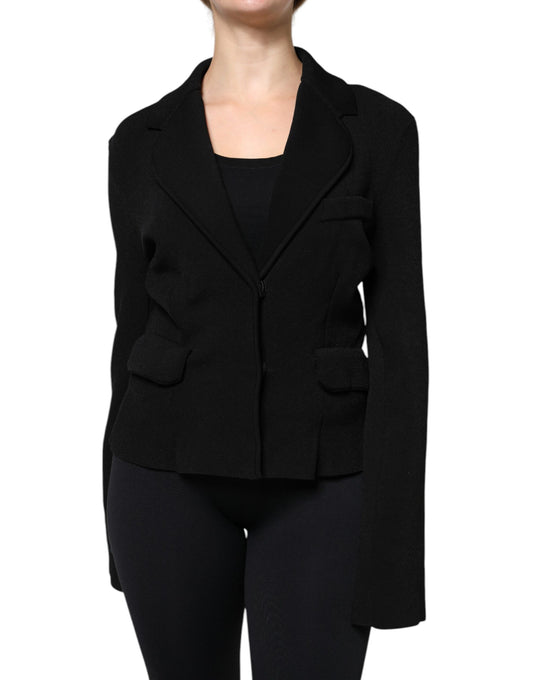 Chaqueta blazer de viscosa negra de botonadura sencilla