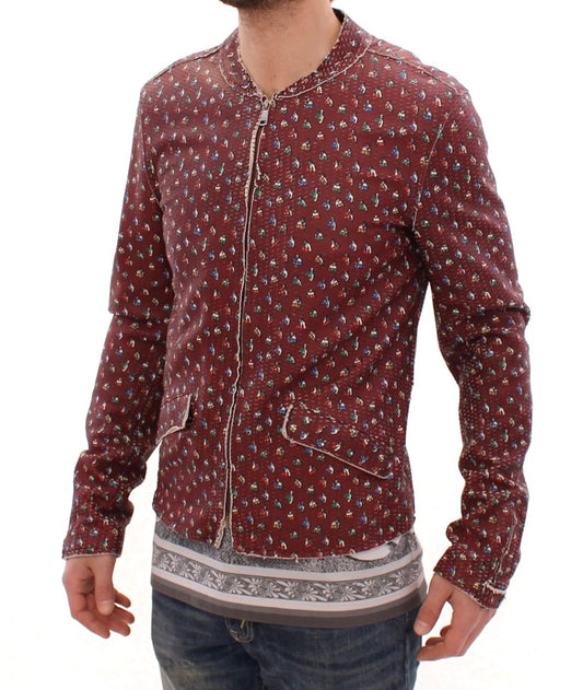Chaqueta de cuero burdeos con estampado de boxeador