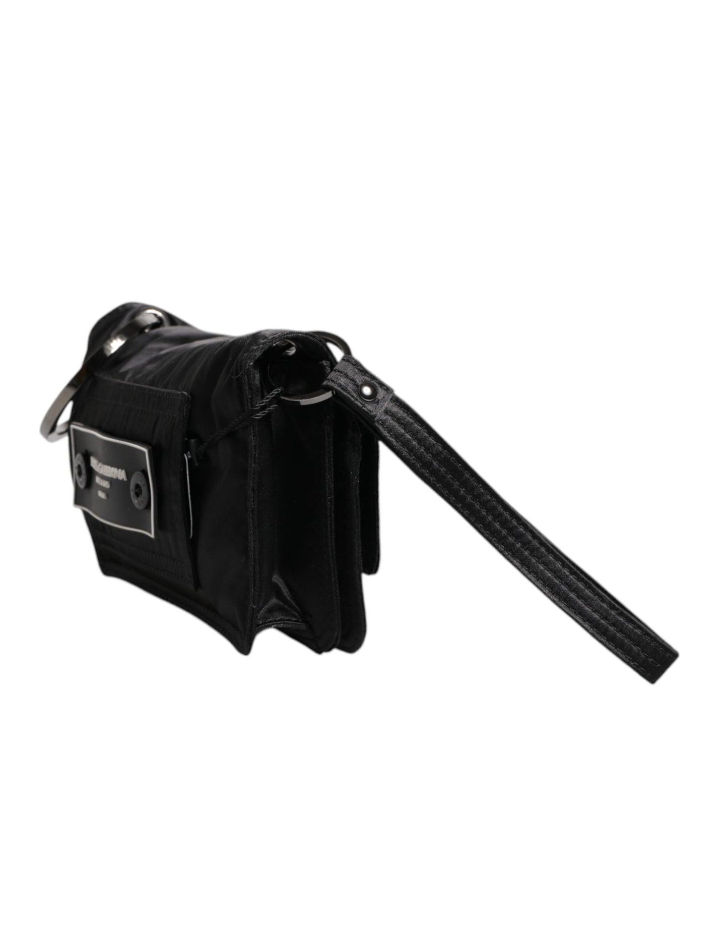 Sac bandoulière à deux volets avec logo en tissu noir