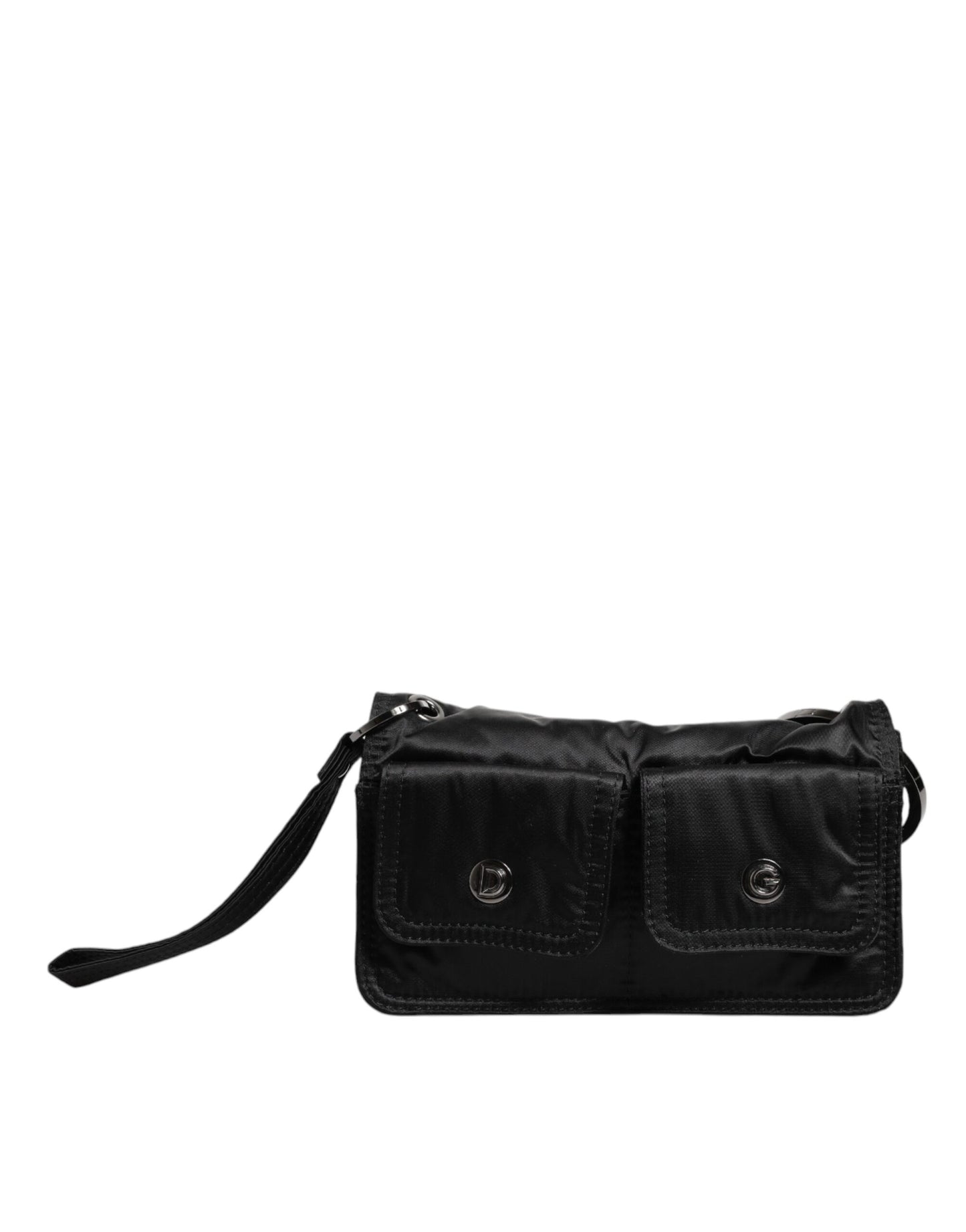 Sac bandoulière à deux volets avec logo en tissu noir