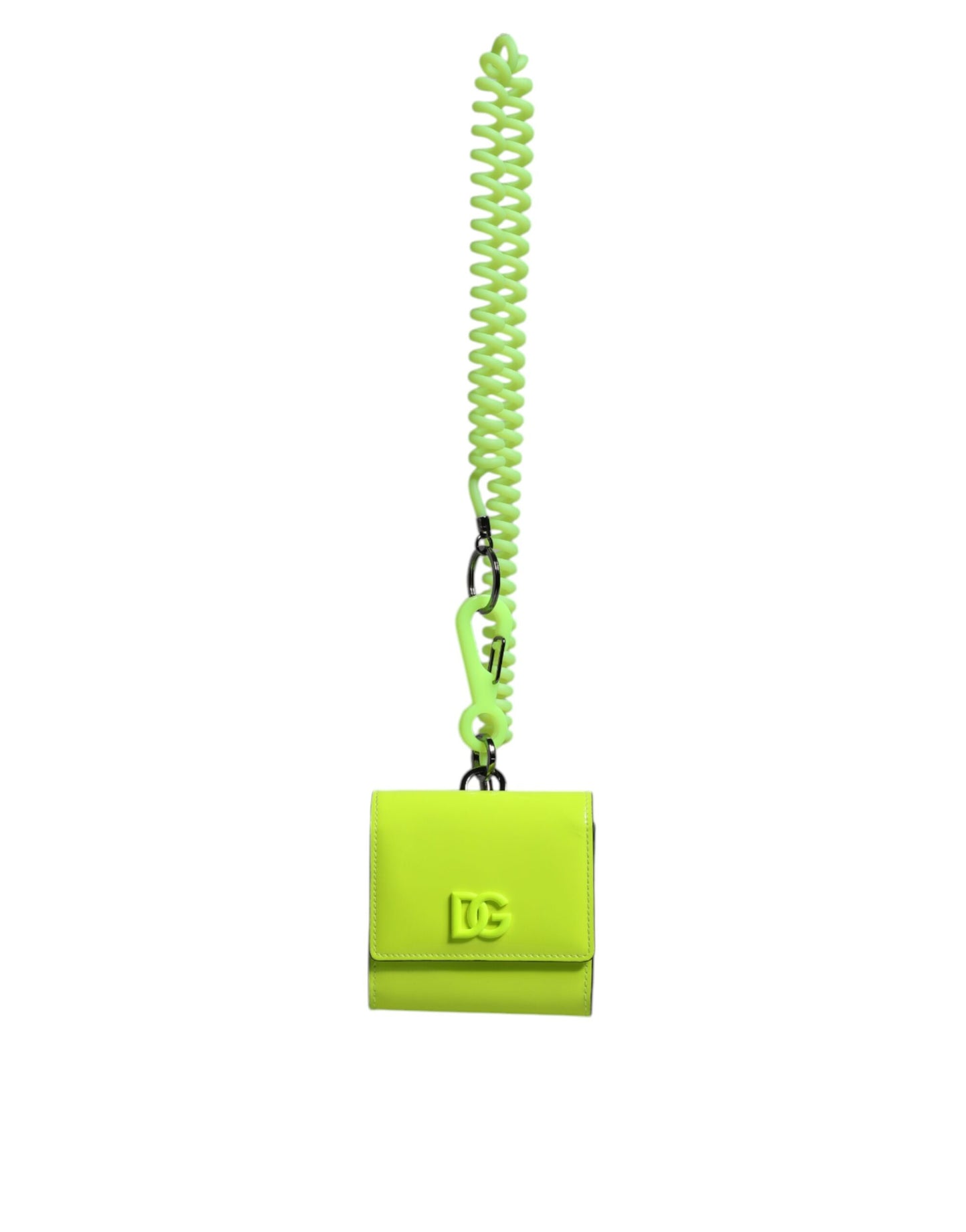 Tarjetero con correa para el cuello, plegable, amarillo y verde, con logotipo DG