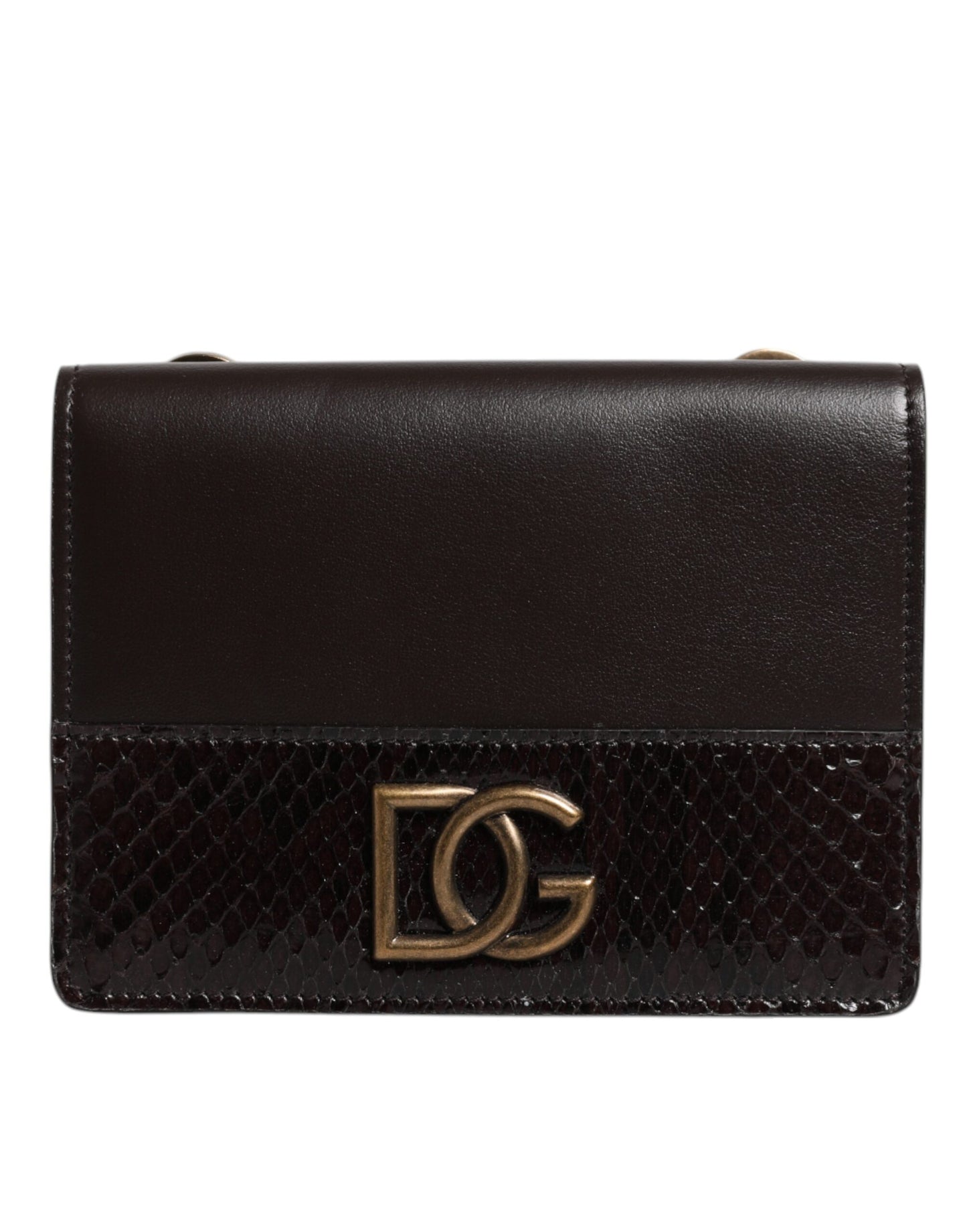 Cartera con correa para el hombro y tarjetero de cuero marrón con logotipo DG