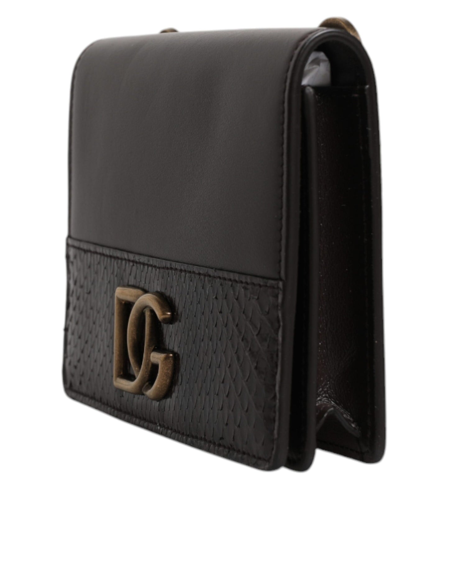 Cartera con correa para el hombro y tarjetero de cuero marrón con logotipo DG