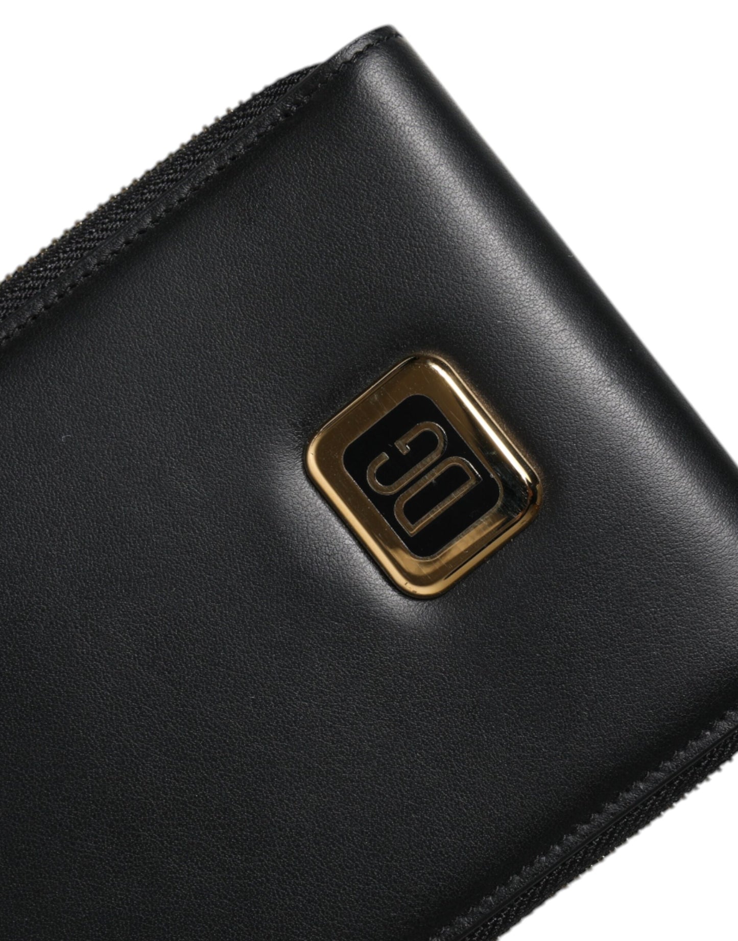 Cartera para tarjetas y monedas con correa para el cuello y placa con logotipo de cuero negro