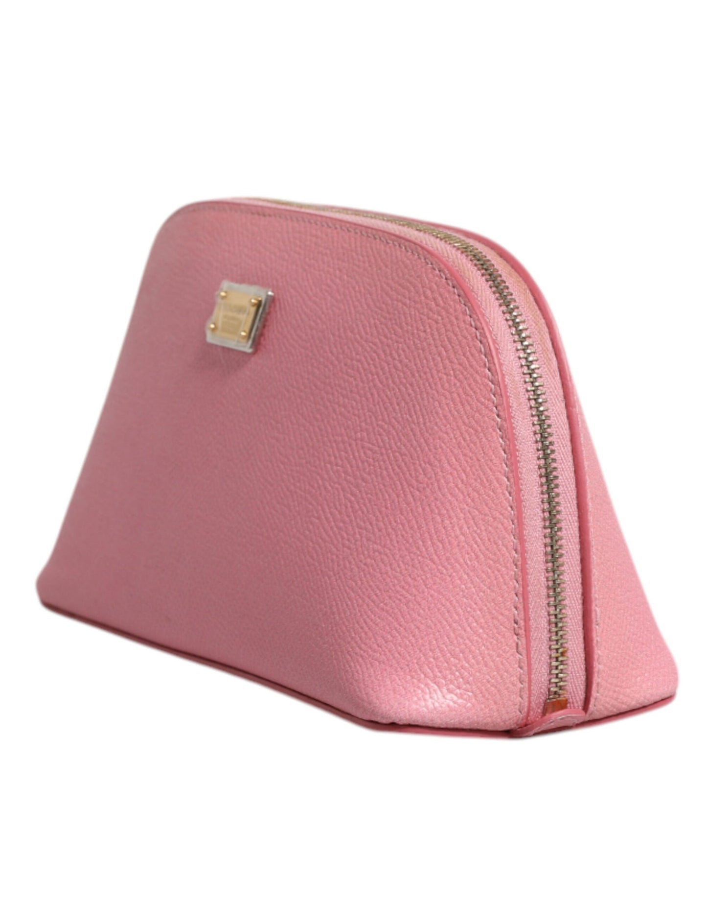 Cartera de mano con cremallera y logotipo DG en piel rosa