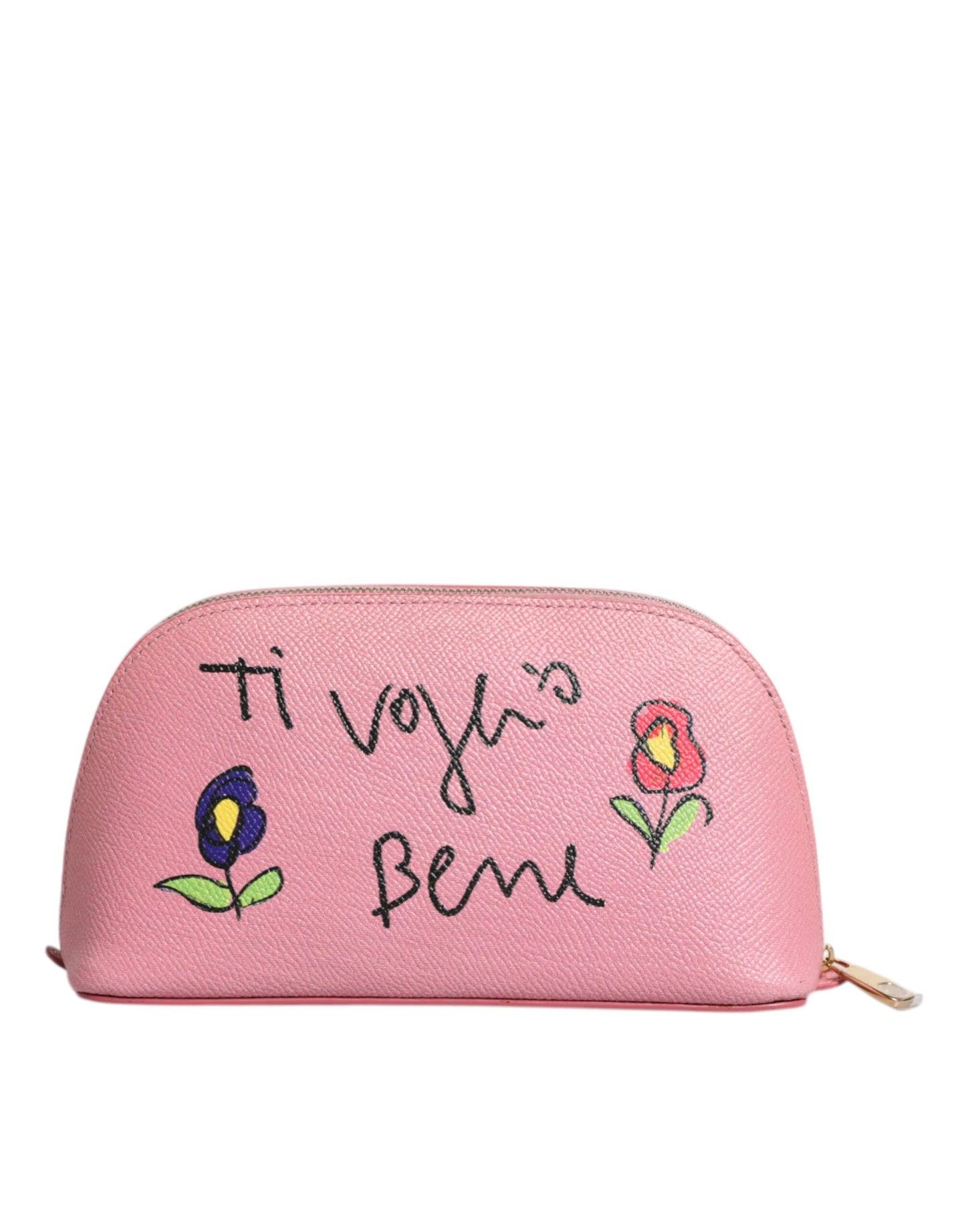 Cartera de mano con cremallera y logotipo DG en piel rosa